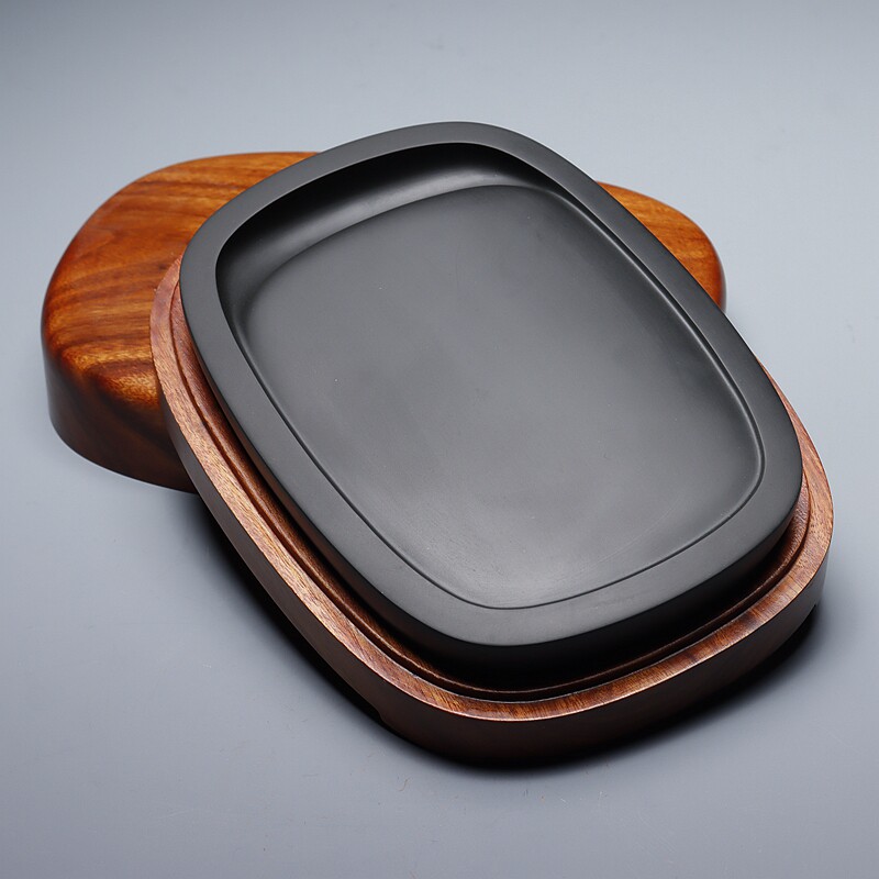 7寸经典黑圆首素砚传统纯手工砚台安徽歙砚龙尾砚温润细腻下发墨如油