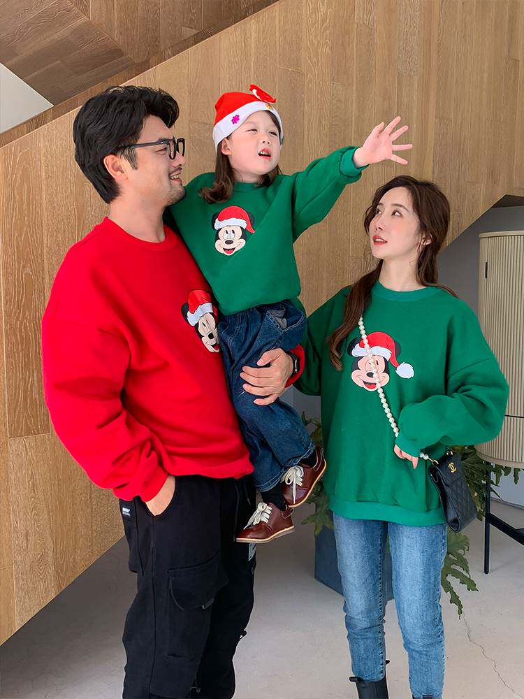 亲子装洋气一家三四口卡通卫衣2021秋冬装新款家庭装韩版加厚上衣