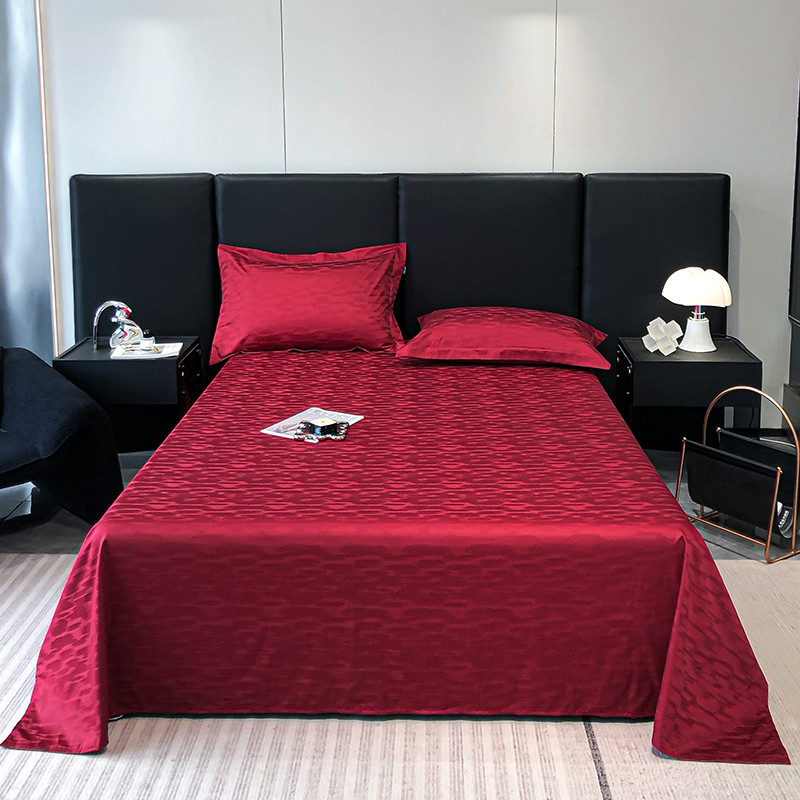 欧式高端酒红纯棉床单单件1.8m酒店双人100全棉被单1.5米喜庆垫单