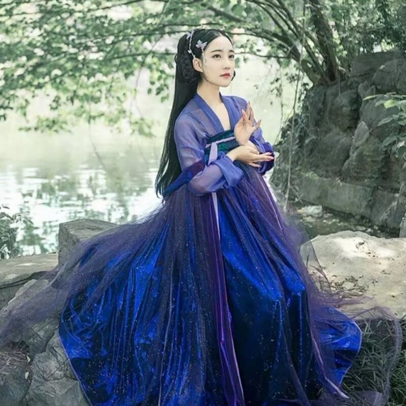 汉服女古装齐胸襦裙紫色仙女裙仙气山海集飘逸古风白菜全套已售0