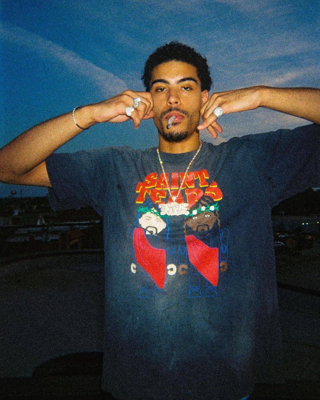 saint michael卡通人像复古做旧圆领短袖高街美式休闲情侣流行t恤