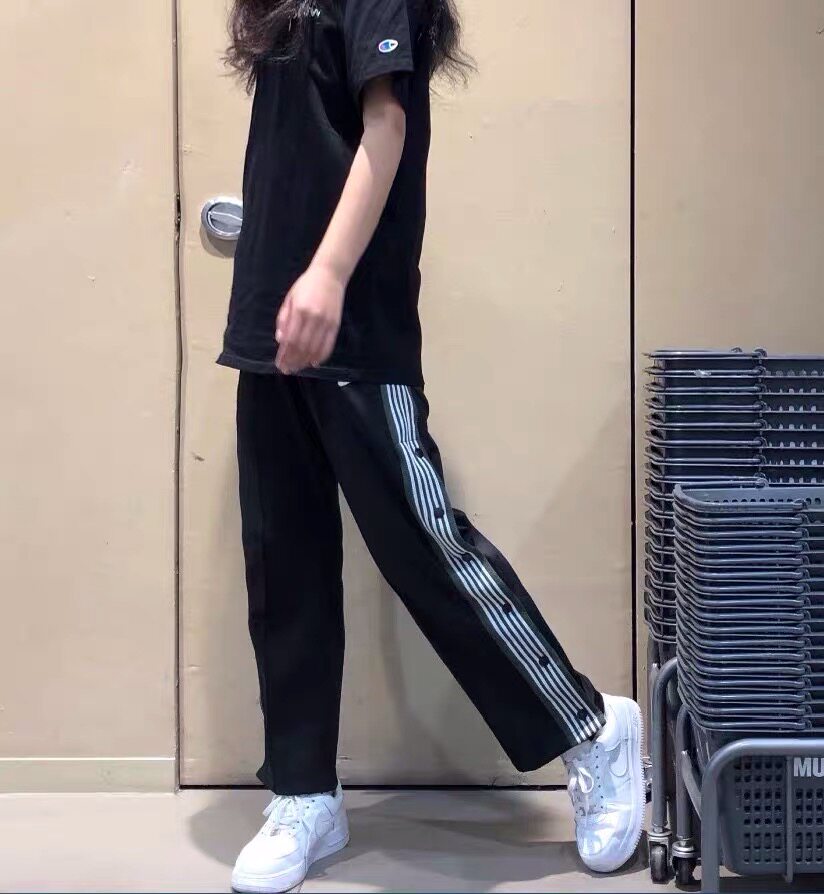 needles侧边条纹排扣蝴蝶裤刺绣高街男女情侣宽松直筒休闲运动裤