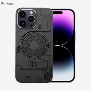 Pinkson适用15细纹600D苹果14Pro手机壳电路图14ProMax凯夫拉芳纶Magsafe保护套13新款散热男磁吸防摔碳纤维