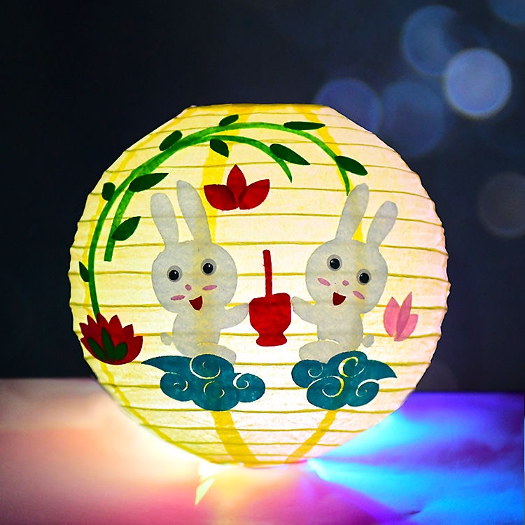 中秋节儿童diy纸灯笼幼儿园手工创意手提投影发光走马音乐花灯小