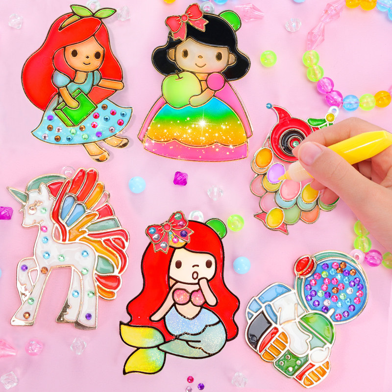 沙画免烤儿童胶画水晶烤胶画烤画diy手工女孩伦玩具涂玻璃的堡画