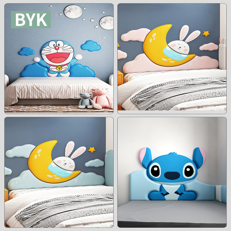 皮卡丘床头软包代现榻榻米儿童靠垫墙围枕卡通床头板撞防墙贴自