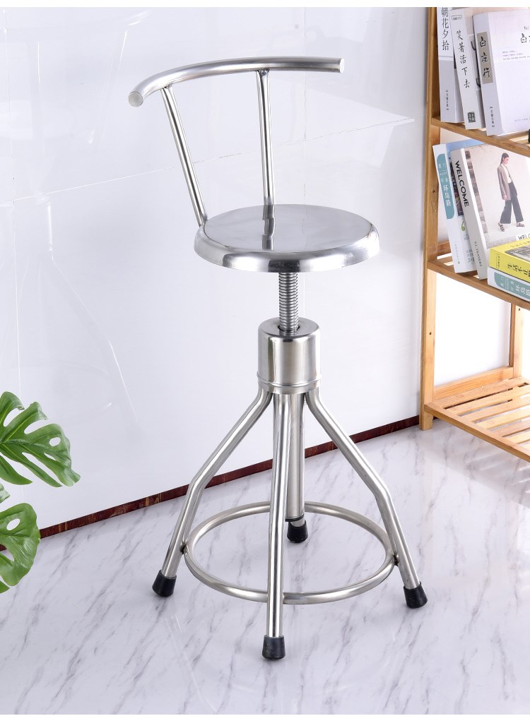 不锈钢圆凳带靠背皮革面实验室凳螺旋升降椅子手术室转椅