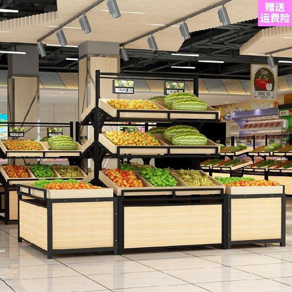 货架斜放式水果展示柜摆地摊三层便利店室内钢木架收纳架摆台多