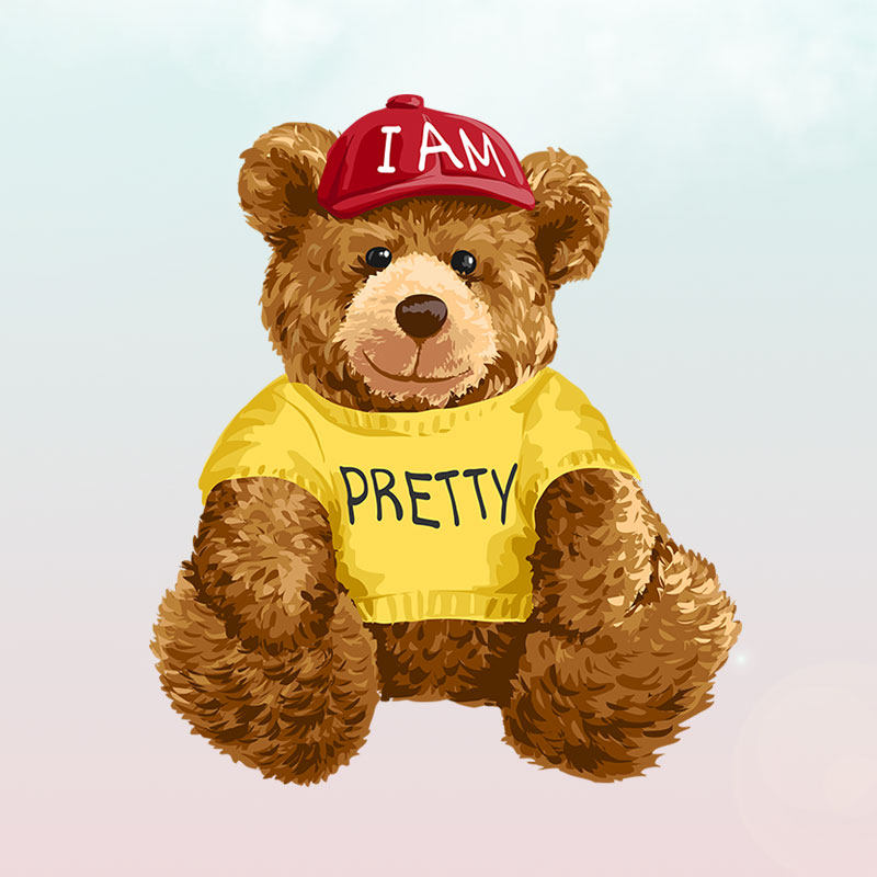 潮牌t恤卫衣带帽子的小熊印花情侣服装卡通图案柯式a级热转印烫画