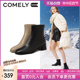 康莉粗跟短靴女2023年冬季新款圆头真皮羽绒里保暖时装靴简约靴子