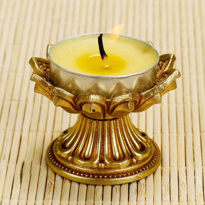 纯铜立体莲花酥油灯座家用酥油灯座藏传佛教用品供佛长明灯1对