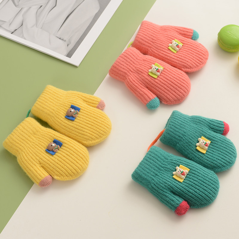 品质儿童小手套冬季宝宝保暖加厚毛线男童女童可爱小熊兔子婴幼儿