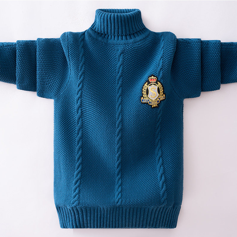 儿童高领毛衣男童2021秋冬款中大童韩版加绒加厚男孩保暖麻花线衣