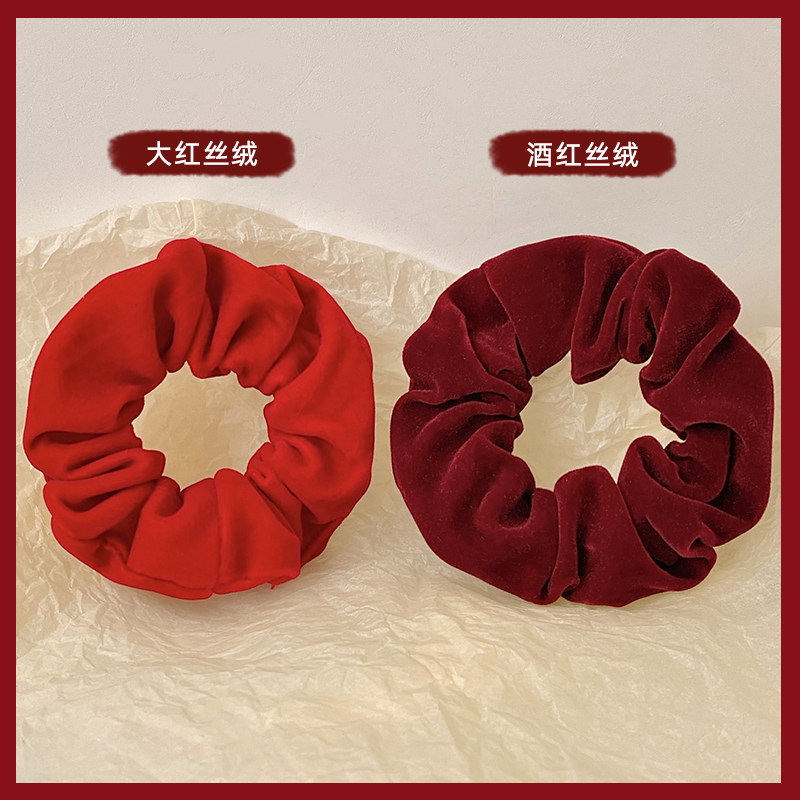 新年高级感红色丝绒大肠发圈头饰法式复古丸子头发绳皮筋女扎头绳