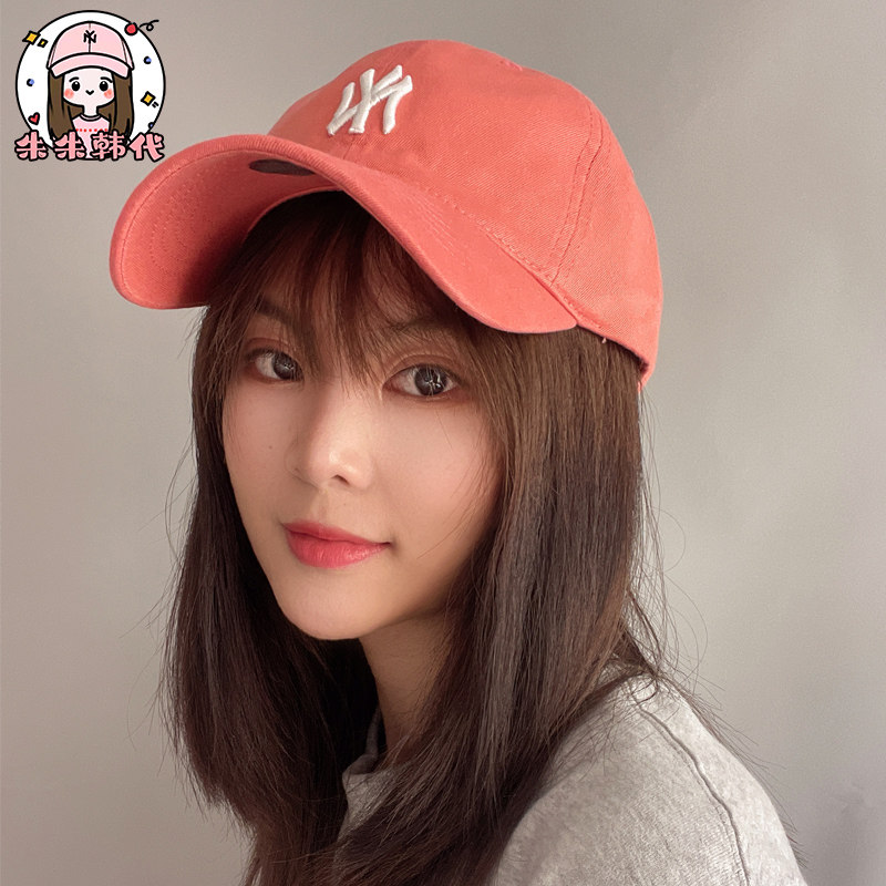 韩国正品mlb棒球帽男女22年新款橘粉桃色ny弯檐鸭舌帽子cp77
