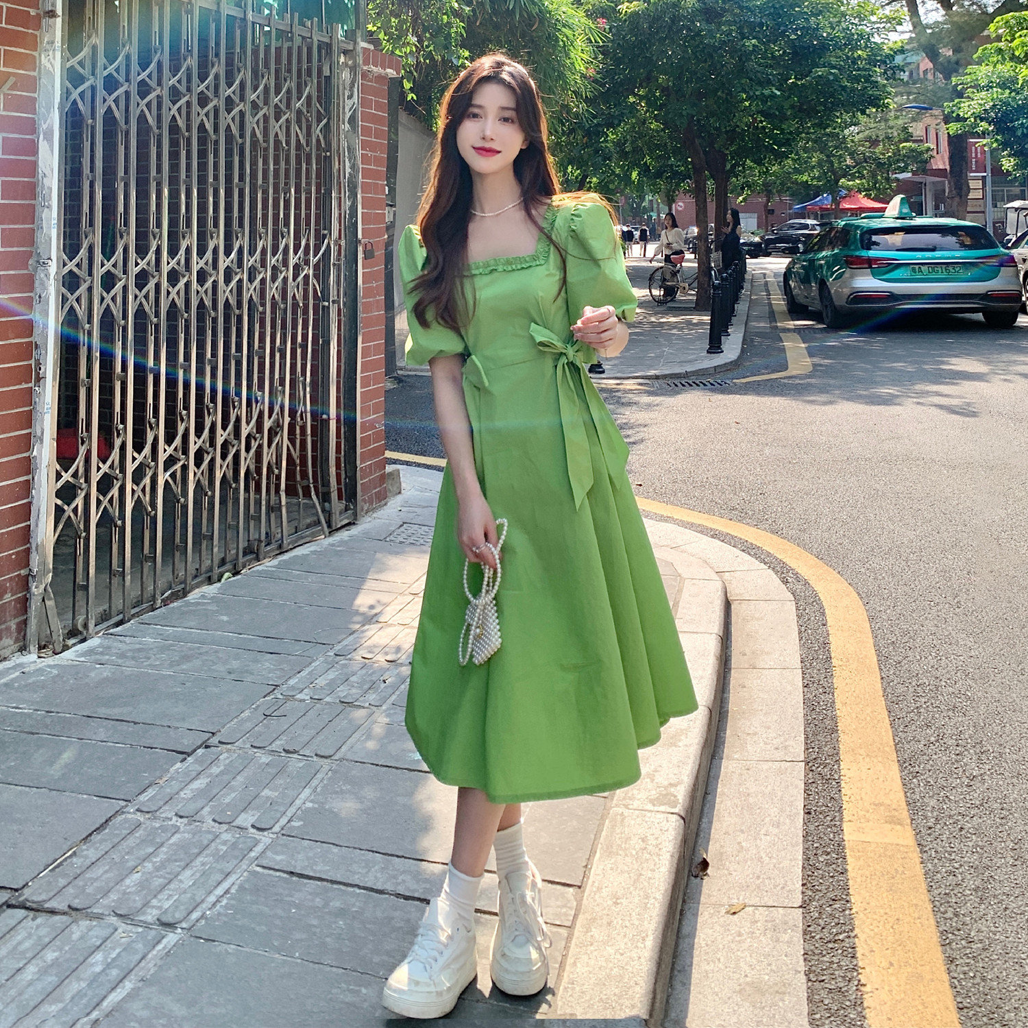 牛油果绿连衣裙收腰显瘦-特价促销-优惠券领取-价格|多少钱|什么牌子