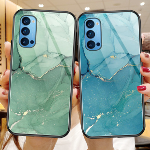 适用opporeno4se手机壳玻璃opporeno4保护硅胶套oppo reno4pro全包边4se防摔水彩大理石por软壳5g女0pp0男opr