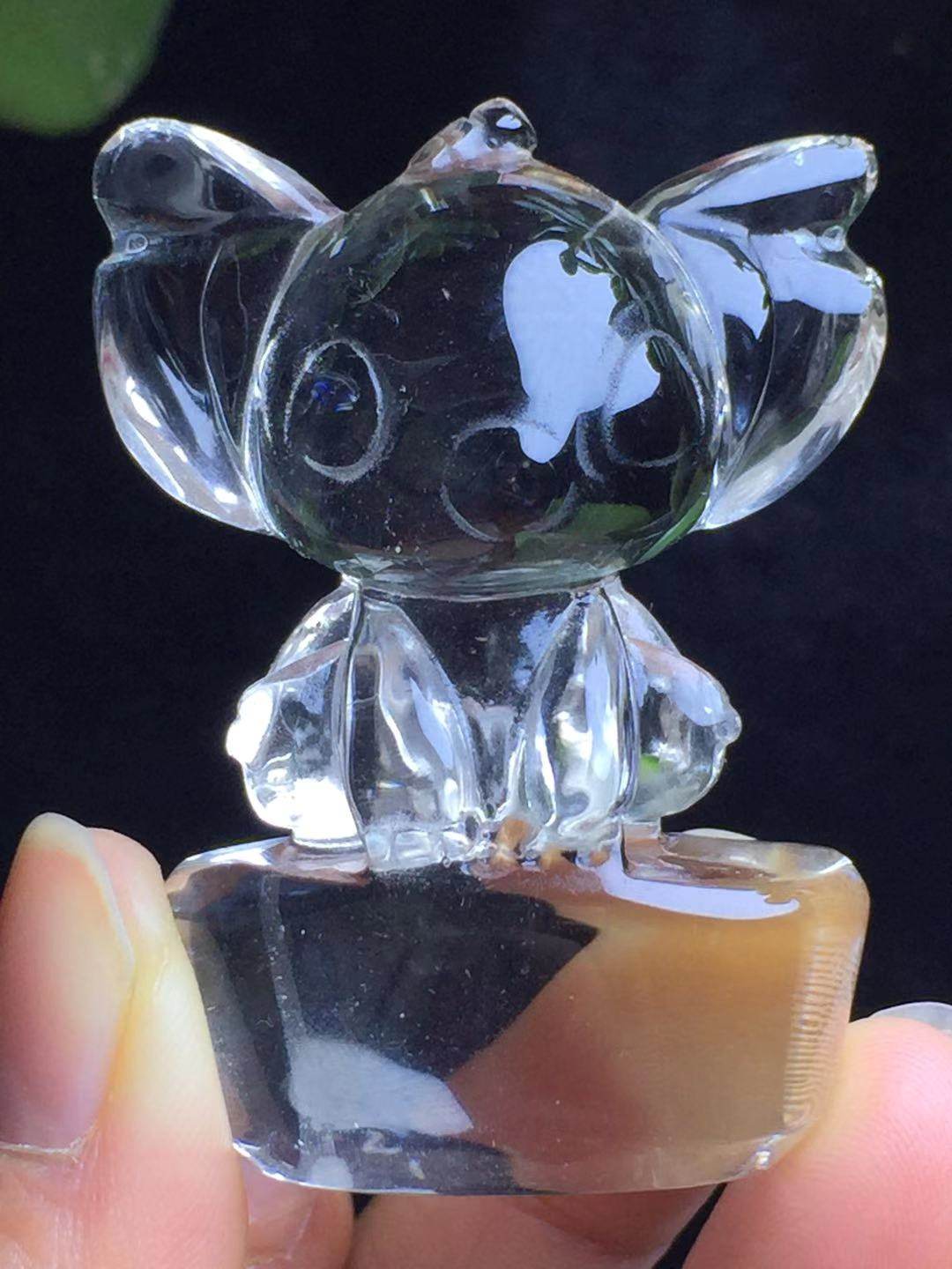 天然白水晶原石雕刻件手把件摆件精灵史迪仔公仔小怪兽少女心