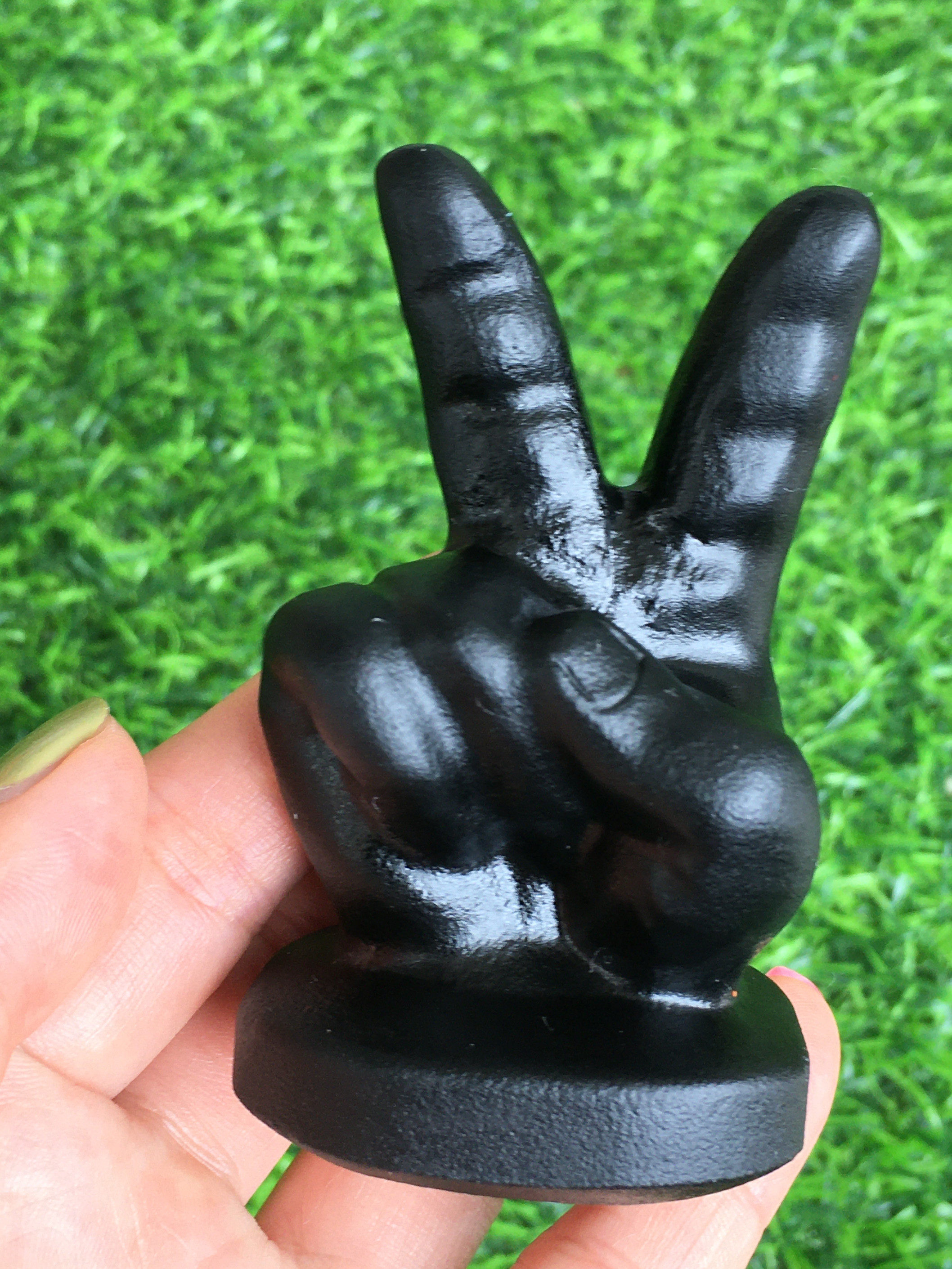 天然黑曜石原石雕刻手把件摆件创意手势摆件diy装饰
