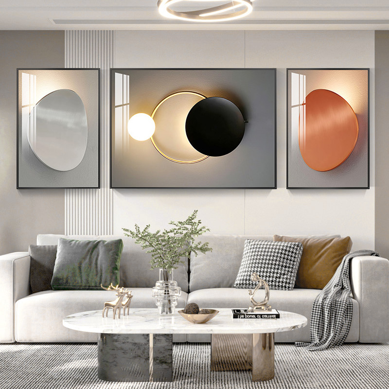 轻奢客厅装饰画现代简约沙发背景墙墙面三联画氺挂画大气高档壁画