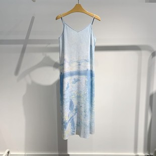令麦檬商场同款2024夏季百搭蓝色出游时尚吊带连衣裙女5F5292791M