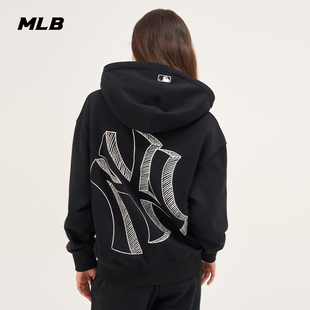 MLB官方 男女情侣立体胶印LOGO连帽卫衣宽松加绒23冬季新款HDB03