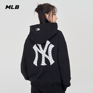 MLB官方 男女情侣老花印花logo时尚连帽卫衣24春季新款HDM01