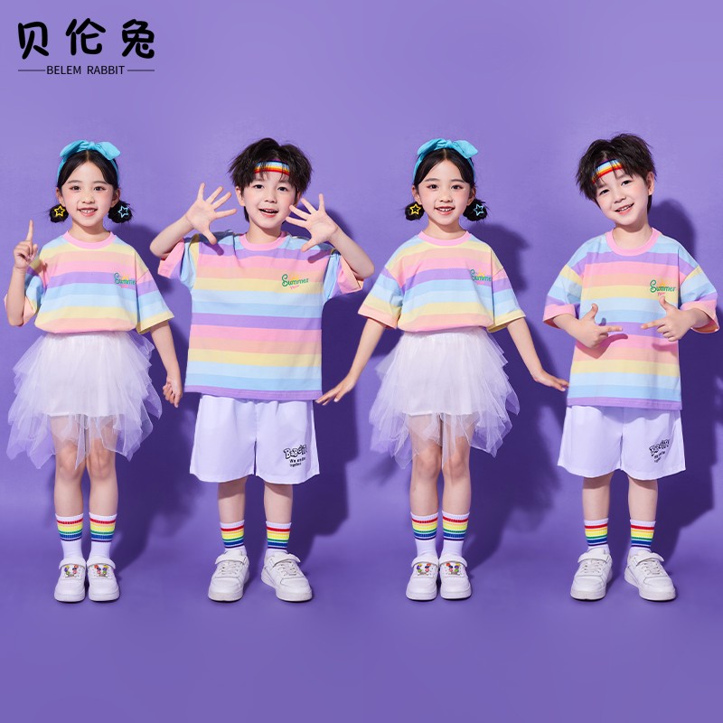 六一演出服儿童啦啦队小学生舞蹈合唱表演服装幼儿园朗诵彩虹套装