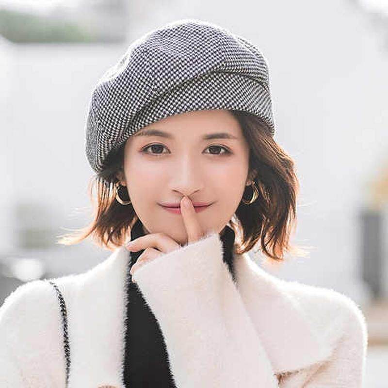 帽子女适合短发带的帽子冬季贝雷帽女圆脸洋气八角帽蓓蕾画家帽