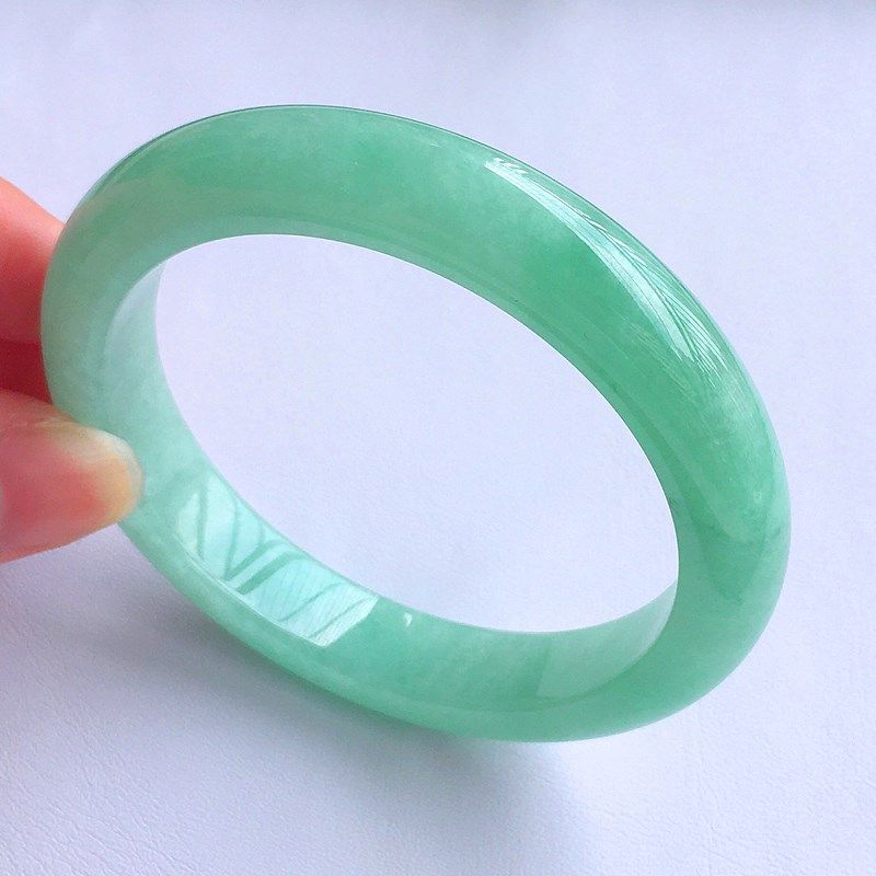玉镯子女款宽版豆种满绿翡翠老坑冰糯种少女大号玉翡翠手镯