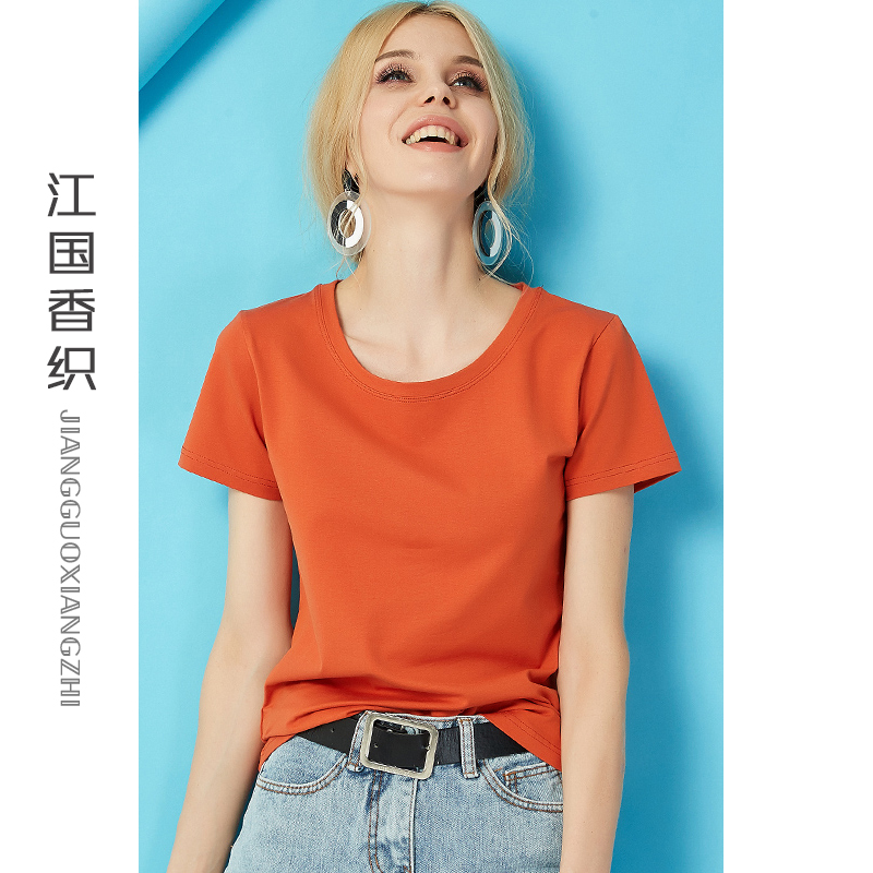品牌橘色t恤女短袖2024年新款纯