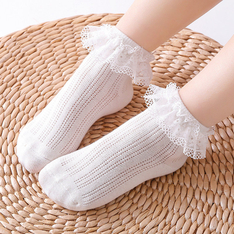 女童袜子纯棉夏季薄款网眼宝宝花边袜蕾丝公主袜韩版少女学生白袜