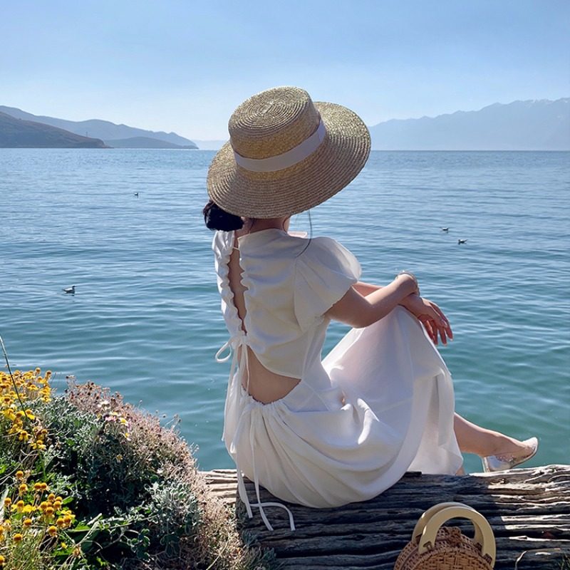 白色沙滩裙海边度假超仙显瘦