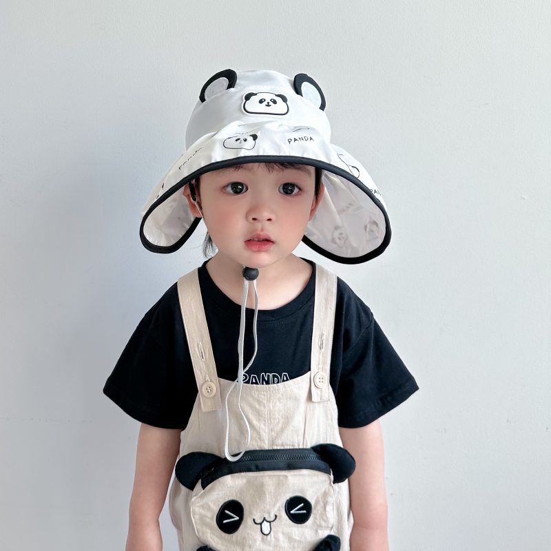 儿童防晒帽夏天防紫外线男童空顶帽韩版熊猫大帽檐宝宝户外遮阳帽