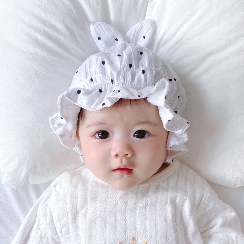 春天婴儿帽子薄款花边女宝宝渔夫帽可爱超萌兔耳朵婴幼儿遮阳帽夏