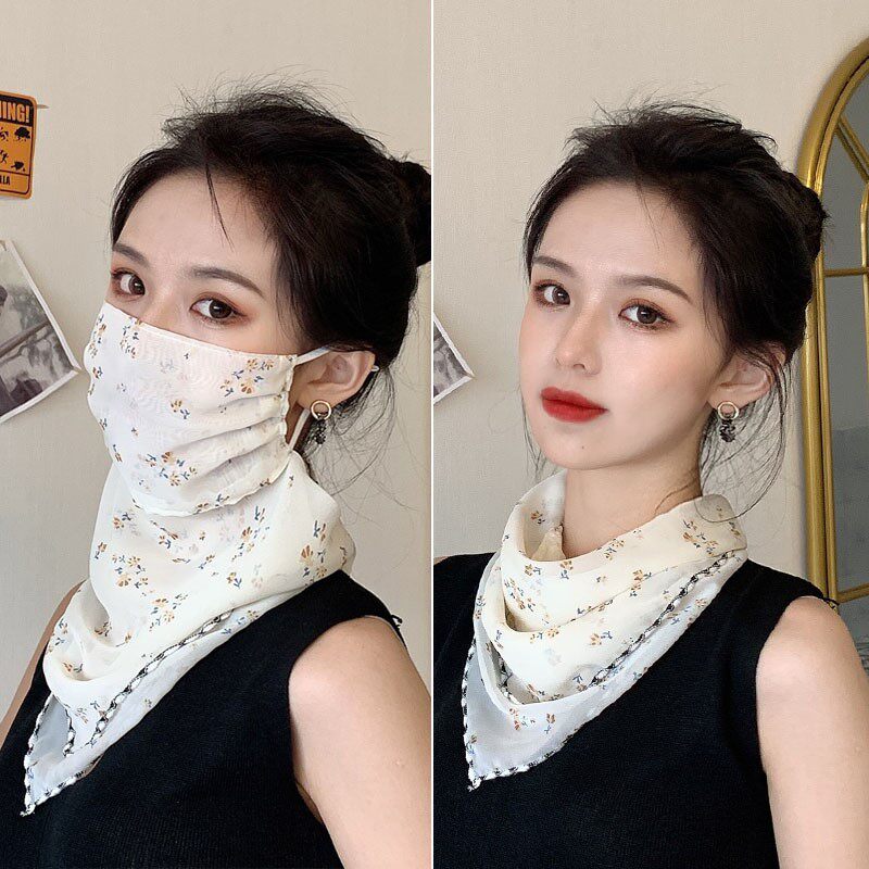 脖子防晒神器面纱冰丝遮脸面部罩小丝巾女挂耳围脖套护颈围巾薄