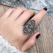 Korean version of the ring female long section with rhinestone crystal jewelry European and American trendy fashion personality cold wind retro index finger ring