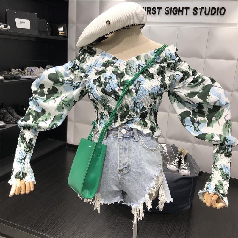 2020 Summer and fall new pattern Fold Sense of design overlapping Word collar strapless Long sleeve Show thin Navel shirt jacketin the Women's clothing/Boutique , Shirt category - from Buy2taobao.com to provide professional Taobao agent buy service