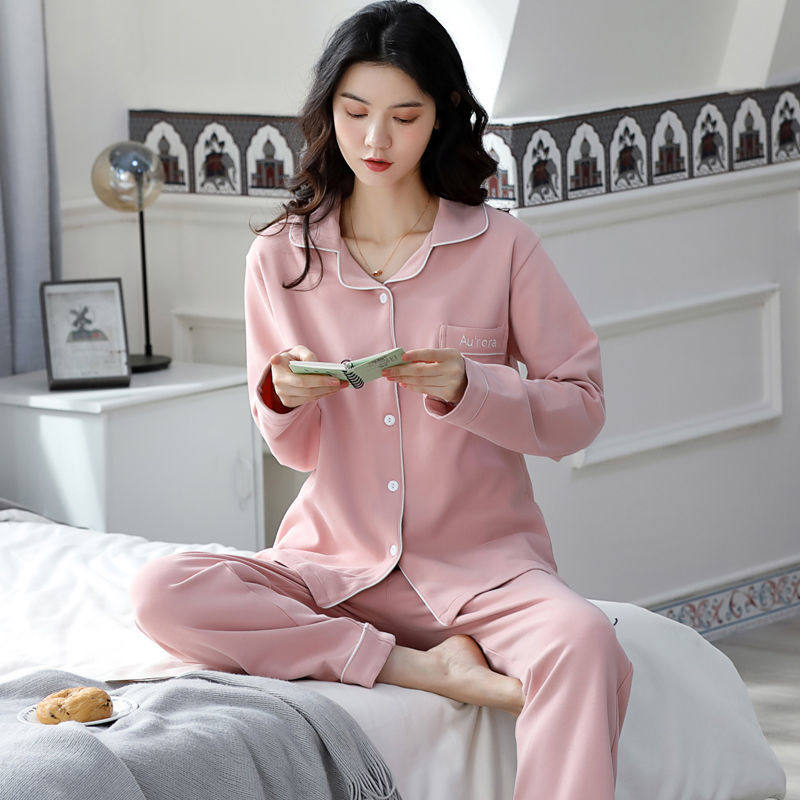 睡衣女士秋冬季纯棉长袖甜美可爱学生大码开衫家居服套装韩版外穿