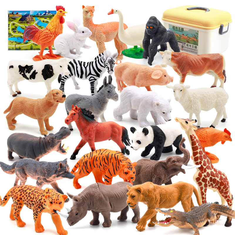 儿童仿真动物模型玩具实心全套宝宝认知益智农场野生动物摆件男孩