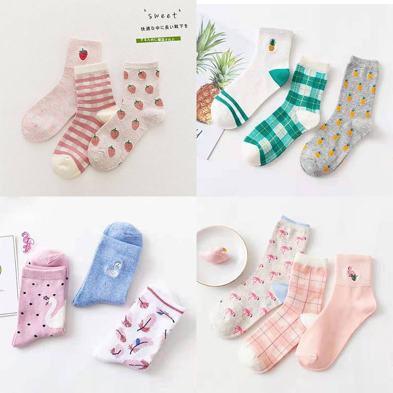3-6双袜子女韩版中筒原宿风可爱草莓袜子少女心长筒袜女学生棉袜|msdalam kategori Pakaian Dalam/seluar dalam lelaki/tracksuit, Sock/bottoming stoking/stoking/kaki sarung kaki - dari Buy2taobao.com untuk memberikan perkhidmatan ejen Taobao profesional membeli