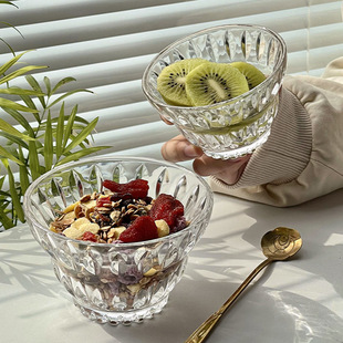 小清新百合浮雕玻璃杯子女燕麦水果早餐水晶碗甜品雪糕冰淇淋碗