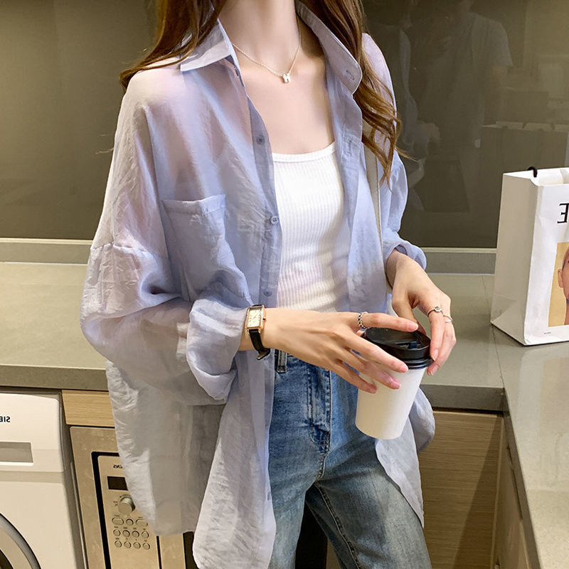 冰丝雪纺衬衫女夏防晒衣服披肩搭配吊带裙子蕾丝衫