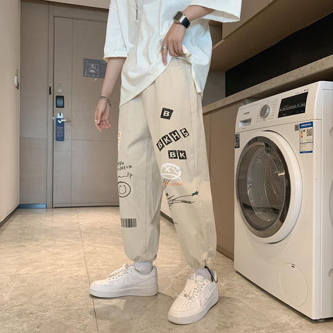 2021夏秋季新款 休闲裤男潮流港风ins宽松中性裤九分裤潮k306-p35
