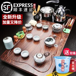 牛仁家用陶瓷功夫茶具套装全自动电磁炉一体实木茶托盘茶海泡茶台