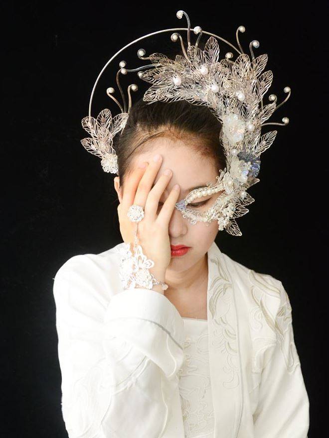 头饰品家汉服服饰q仙气半面妆小鱼复古风华丽遮道具配饰面具优惠券