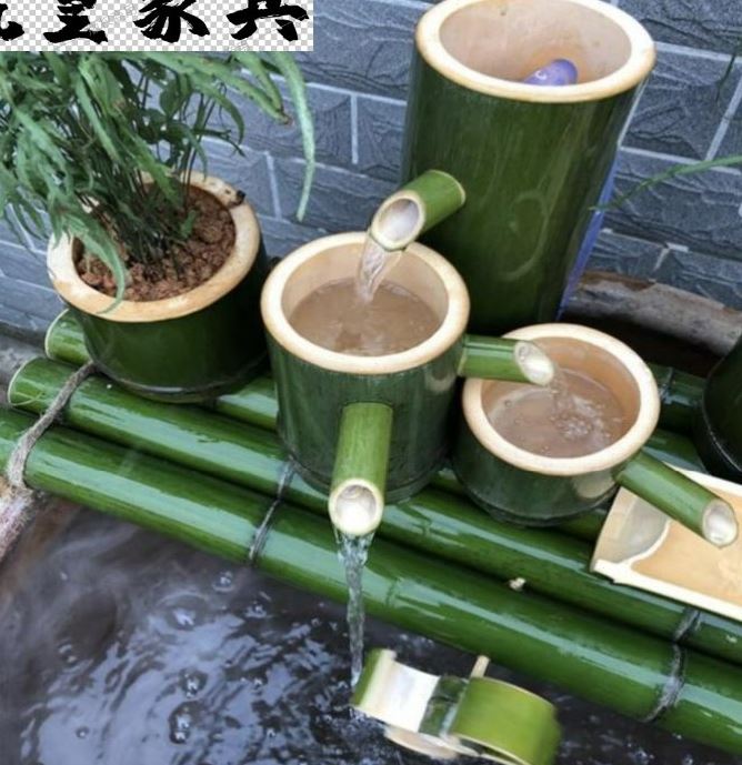 竹子流水小型鱼缸装饰循环鱼庭院摆件水缸微景观造景卡通喷泉小桥