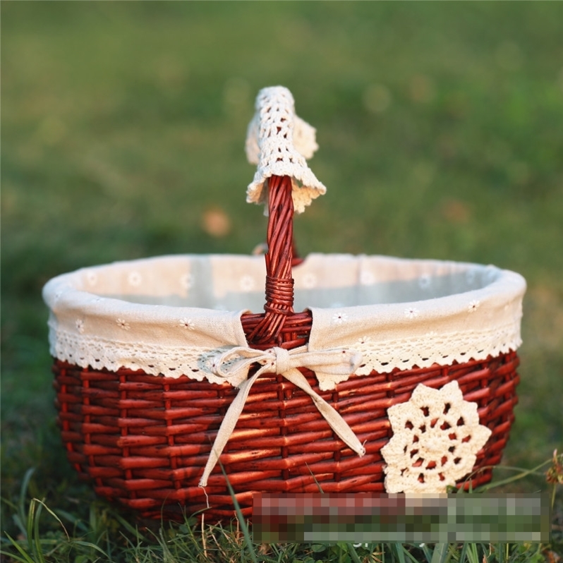 野餐篮子手提编制藤条提篮户外露营提菜藤编竹篮子网红菜编织水果