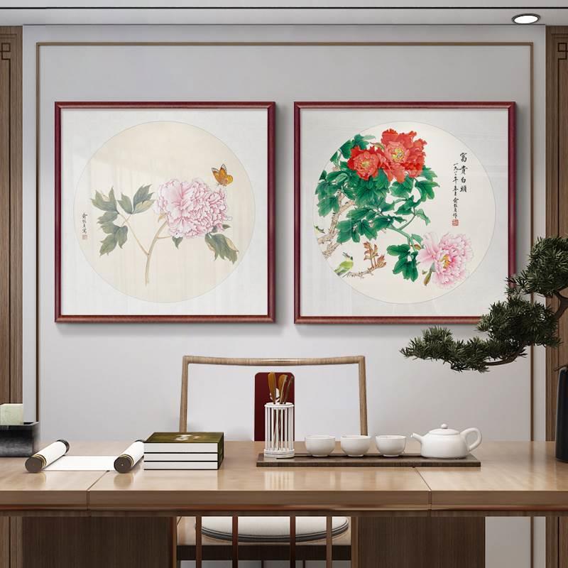 花开富贵挂画新中式玄关装饰画客厅壁画手绘斗方餐厅墙画牡丹国画