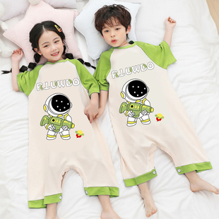 夏季纯棉短袖薄款儿童连体衣男童女童宝宝卡通宇航员家居服睡衣